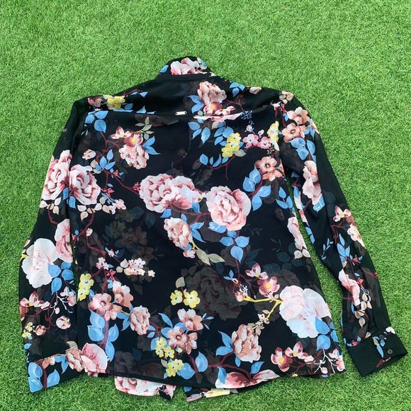 Guess Women Long Sleeve Mesh Multi Floral Flowers Summer Shot Size 8. - Picture 6 of 7
